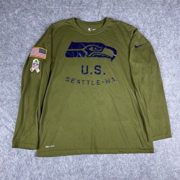 Seattle Seahawks Shirt Mens L Nike Salute To‎ Service Green Long Sleeve Military - Picture 1 of 11